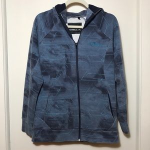 O’Neil cotton blend blue tones w linear details zip front hood sweat jac…